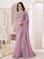 Pastel Pink Silver Chiffon Saree